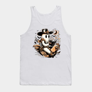 Cowboy Ghost Riding Chicken And Reading Book With Coffee Tank Top